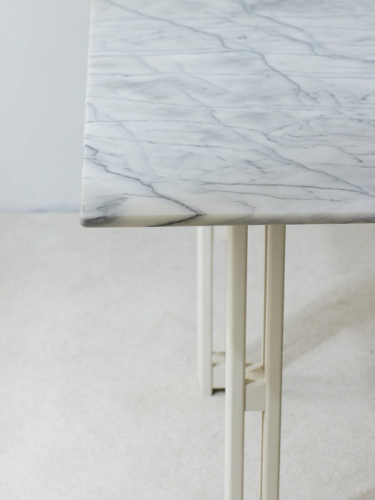 Carrara Marble and Oak Square Dining Table in style of Jean Maneval