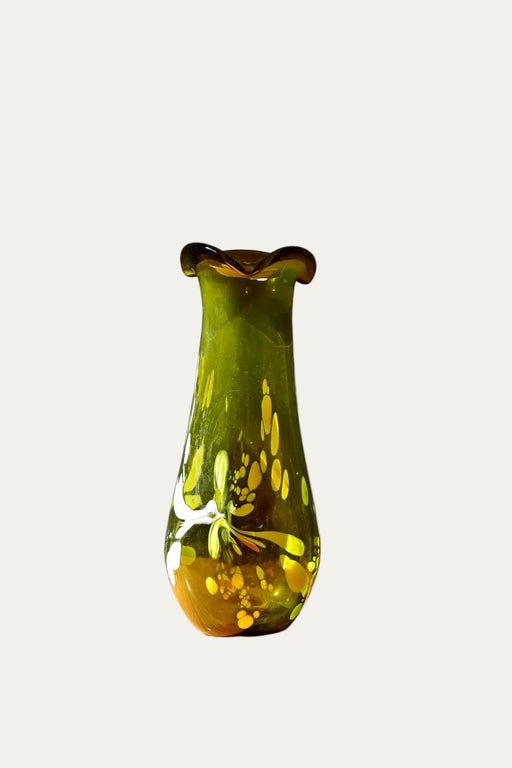 Free-Form Olive Green Art Glass Vase by Gyula Budveszel, Hungary, 1990s