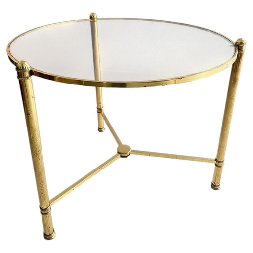 French Brass and Glass Round Cocktail Table