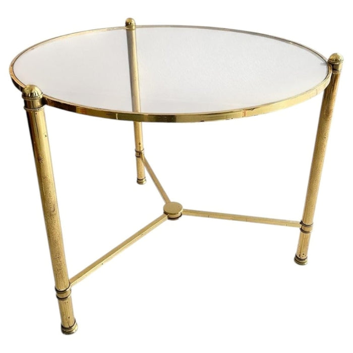 French Brass and Glass Round Cocktail Table