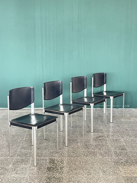 Matteo Grassi Postmodern Black Leather Dining Chairs