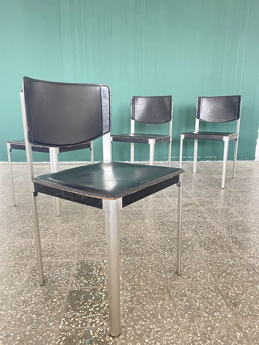 Matteo Grassi Postmodern Black Leather Dining Chairs