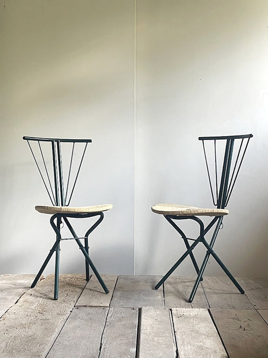 LaPalma Folding Chairs  Metal  Woven Cord Italy 1970s