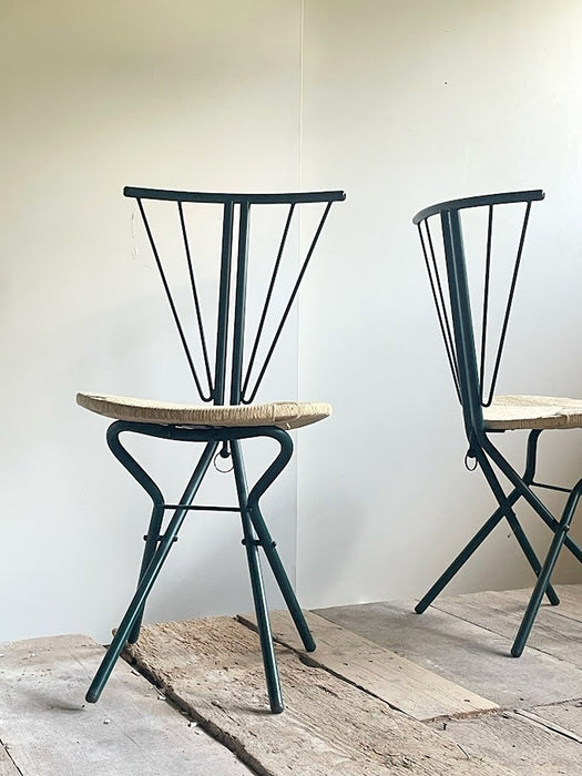 LaPalma Folding Chairs  Metal  Woven Cord Italy 1970s
