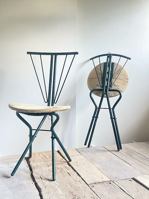 LaPalma Folding Chairs  Metal  Woven Cord Italy 1970s