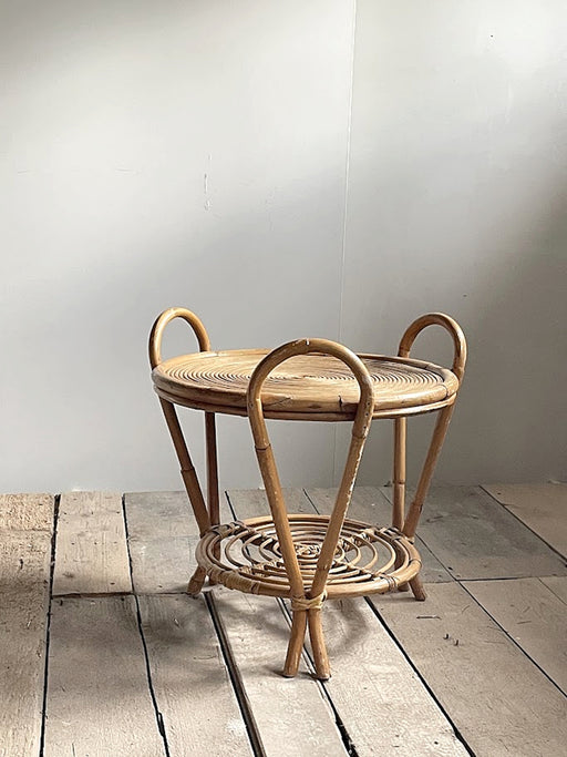 handcrafted rattan side table made in Japan 1970