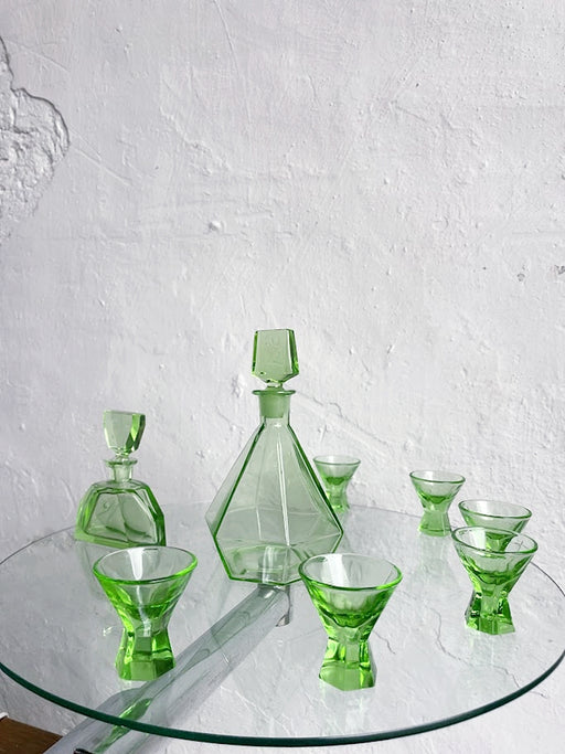 Green Glass Art Deco Liquor decanter set