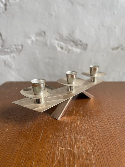 Silver-Plated Modernist Triple Candle Holder 1960s