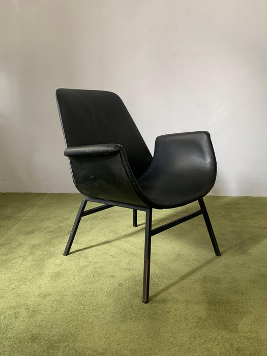 Yugoslavian Leather Lounge Chair from 1960's in the style of Alvin Lustig