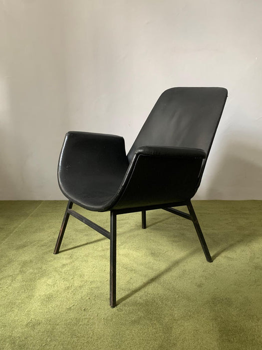 Yugoslavian Leather Lounge Chair from 1960's in the style of Alvin Lustig
