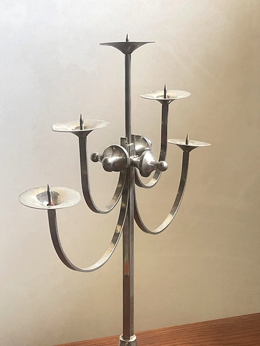 Sculptural Five-Arm Metal Candelabra, Attila Demcsik, Hungary, circa 1980
