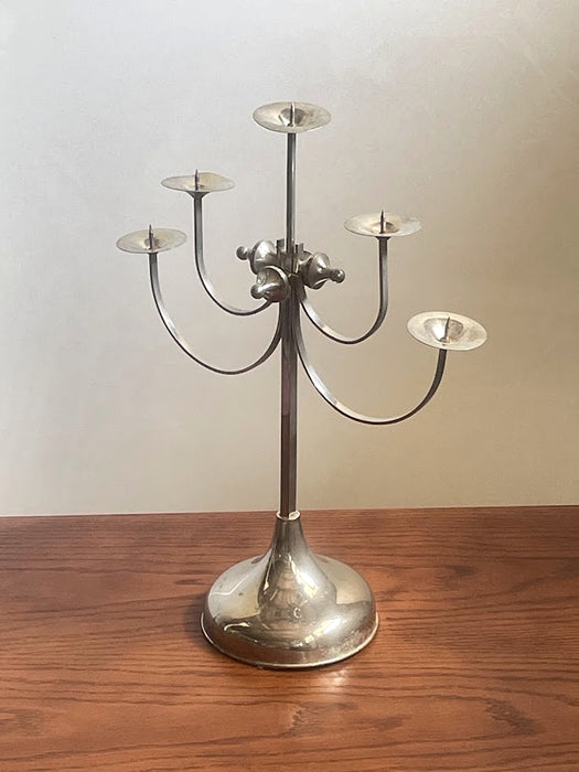 Sculptural Five-Arm Metal Candelabra, Attila Demcsik, Hungary, circa 1980