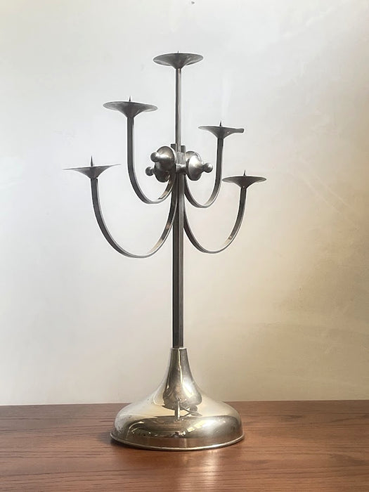 Sculptural Five-Arm Metal Candelabra, Attila Demcsik, Hungary, circa 1980