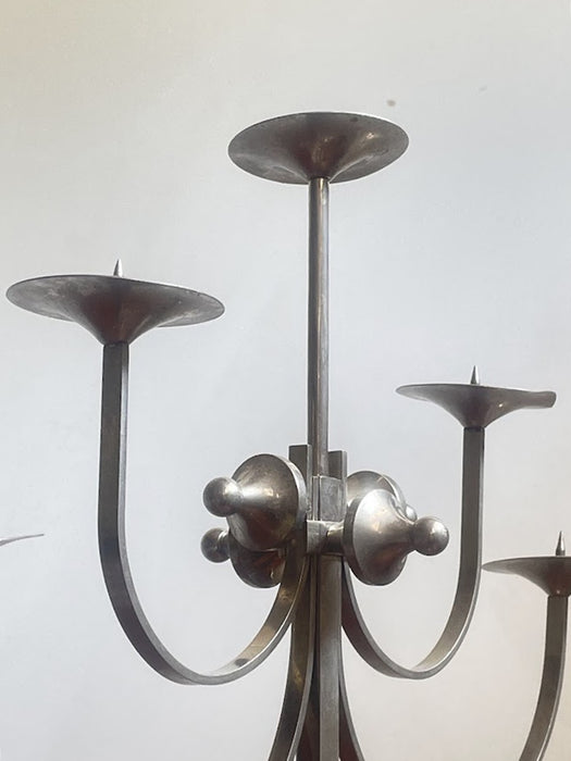 Sculptural Five-Arm Metal Candelabra, Attila Demcsik, Hungary, circa 1980