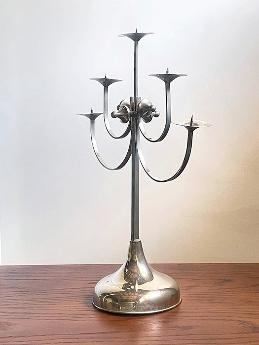 Sculptural Five-Arm Metal Candelabra, Attila Demcsik, Hungary, circa 1980
