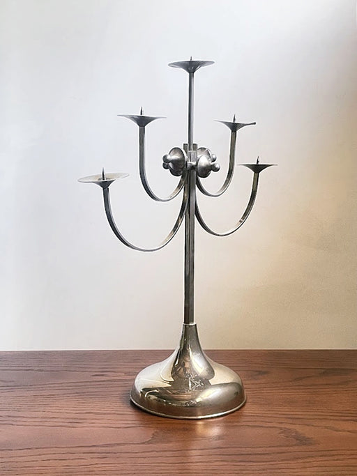 Sculptural Five-Arm Metal Candelabra, Attila Demcsik, Hungary, circa 1980