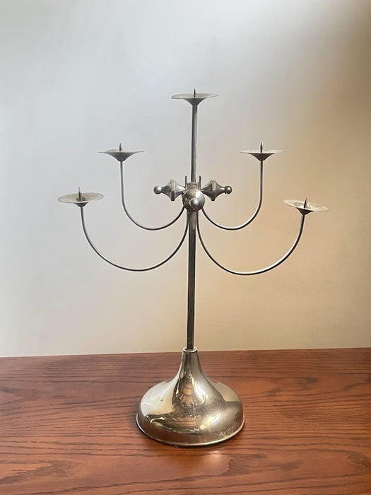 Sculptural Five-Arm Metal Candelabra, Attila Demcsik, Hungary, circa 1980