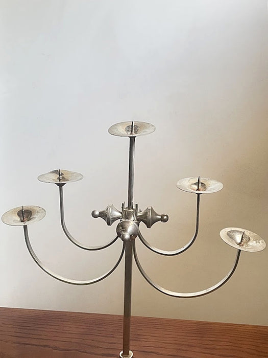 Sculptural Five-Arm Metal Candelabra, Attila Demcsik, Hungary, circa 1980