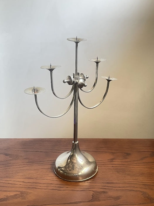 Sculptural Five-Arm Metal Candelabra, Attila Demcsik, Hungary, circa 1980