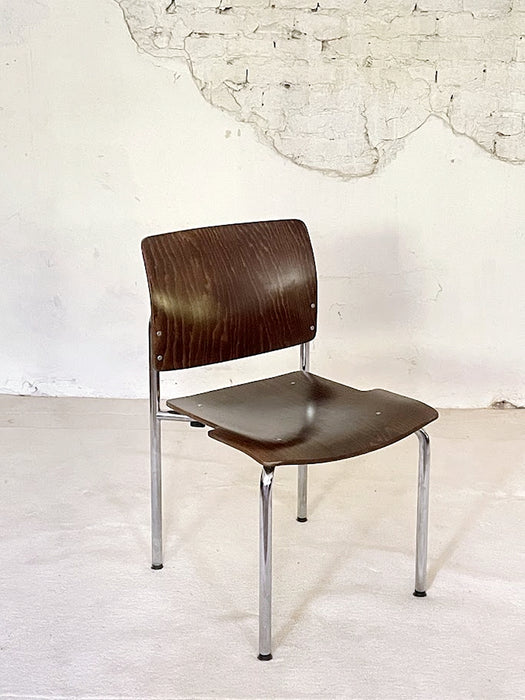 Kusch + Co Plywood and Chrome Stacking Chairs, Germany, 1970s