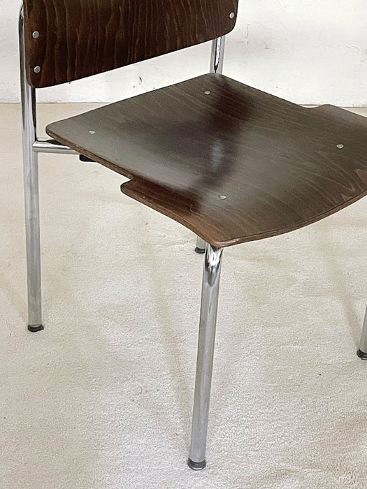 Kusch + Co Plywood and Chrome Stacking Chairs, Germany, 1970s