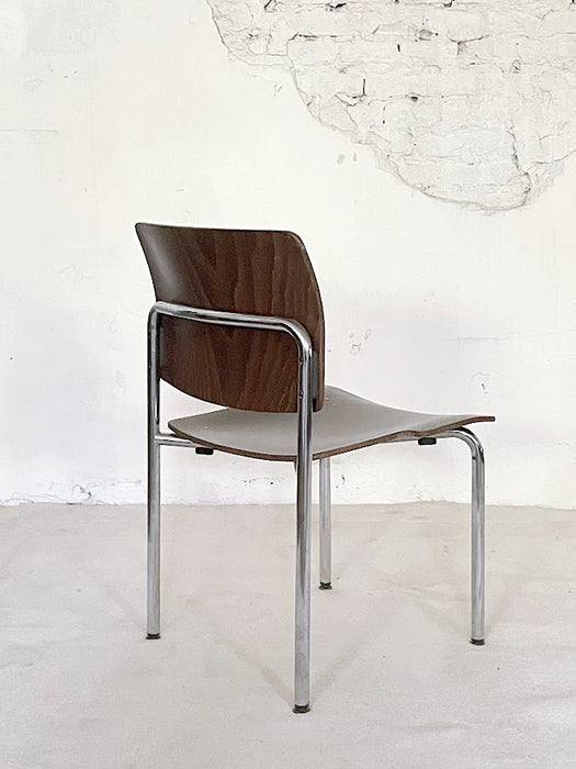 Kusch + Co Plywood and Chrome Stacking Chairs, Germany, 1970s