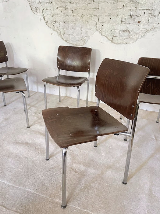 Kusch + Co Plywood and Chrome Stacking Chairs, Germany, 1970s