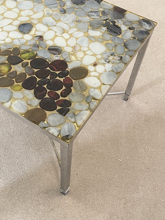 Metallic Resin Table with Embedded Stones from Sweden