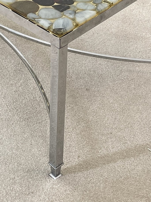 Metallic Resin Table with Embedded Stones from Sweden