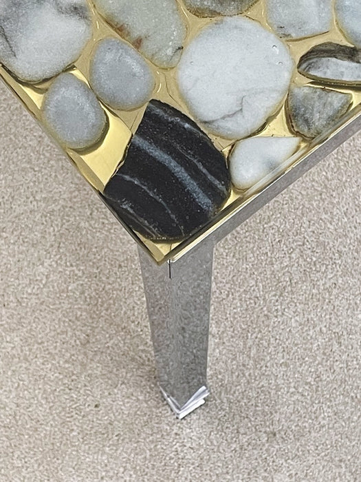 Metallic Resin Table with Embedded Stones from Sweden