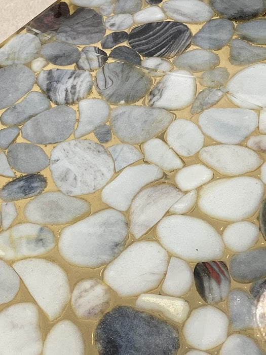 Metallic Resin Table with Embedded Stones from Sweden