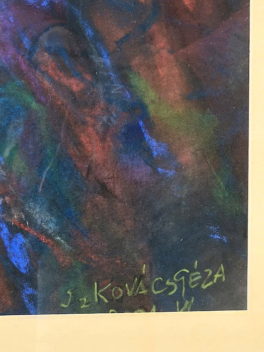 Sz. Kovács Géza “Shaman Dance II” Framed Pastel Painting, Hungary 2001