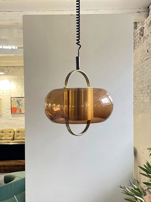 Brass and Smoked Glass Pendant Lamp by Temde Germany 1970s