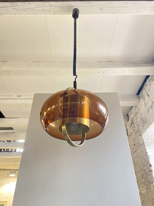 Brass and Smoked Glass Pendant Lamp by Temde Germany 1970s