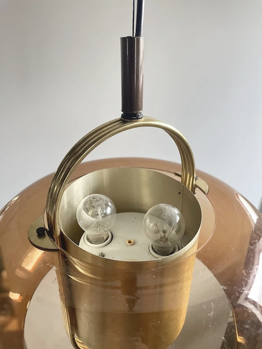 Brass and Smoked Glass Pendant Lamp by Temde Germany 1970s