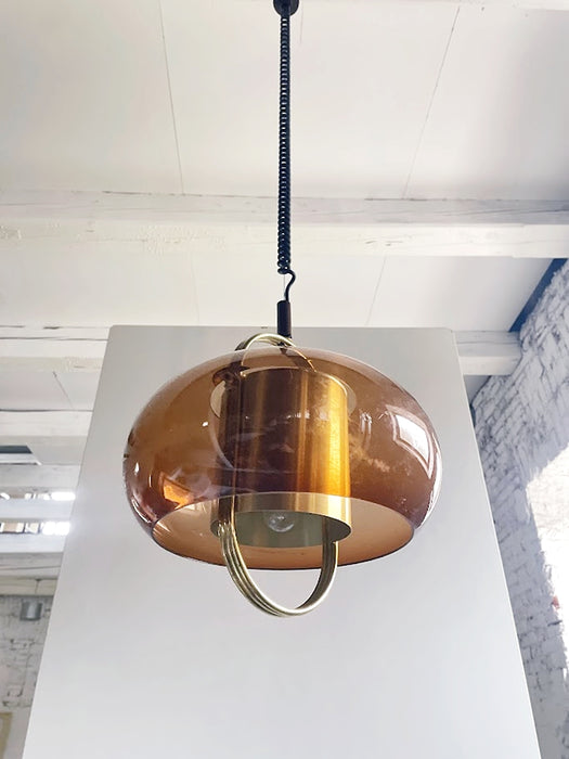 Brass and Smoked Glass Pendant Lamp by Temde Germany 1970s