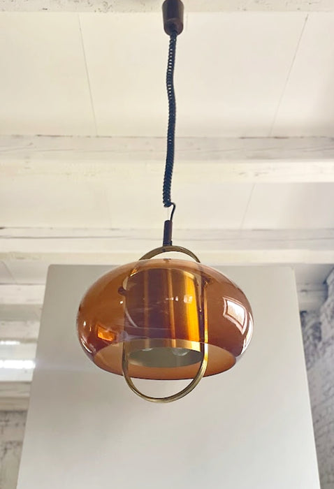 Brass and Smoked Glass Pendant Lamp by Temde Germany 1970s
