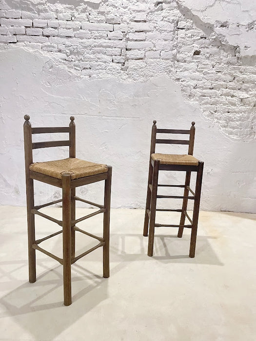 Pair of Rustic Ladder-Back Bar Stools Mediterranean Origin, Mid-20th Century