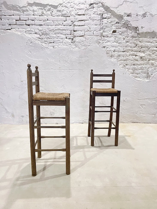 Pair of Rustic Ladder-Back Bar Stools Mediterranean Origin, Mid-20th Century
