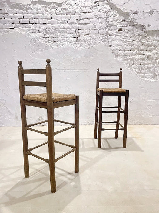 Pair of Rustic Ladder-Back Bar Stools Mediterranean Origin, Mid-20th Century