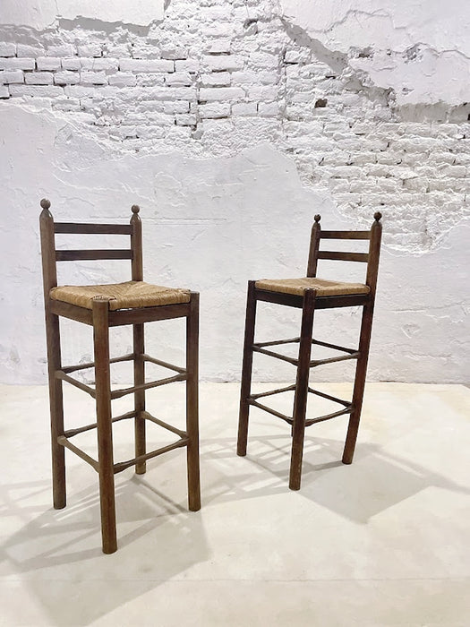 Pair of Rustic Ladder-Back Bar Stools Mediterranean Origin, Mid-20th Century