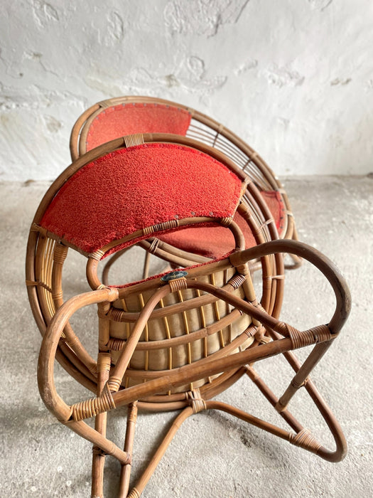 Rare Pair of Japanese Imaeda Rattan Lounge Chairs 1960s