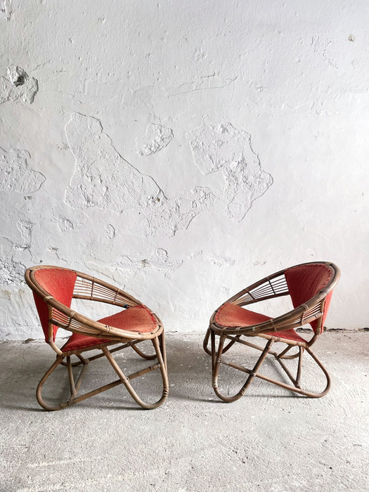 Rare Pair of Japanese Imaeda Rattan Lounge Chairs 1960s