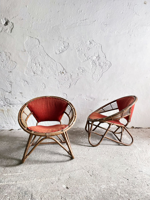 Rare Pair of Japanese Imaeda Rattan Lounge Chairs 1960s