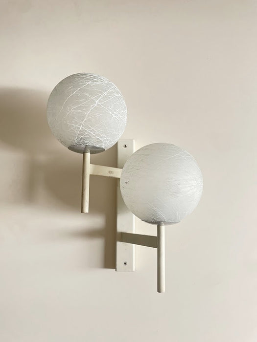 1960s Swiss Mid-Century Double Globe Wall Sconce – Crackle Opaline Glass Pair