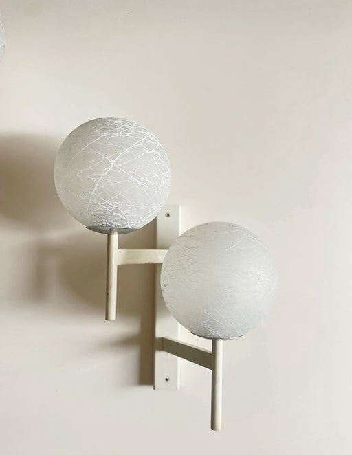 1960s Swiss Mid-Century Double Globe Wall Sconce – Crackle Opaline Glass Pair