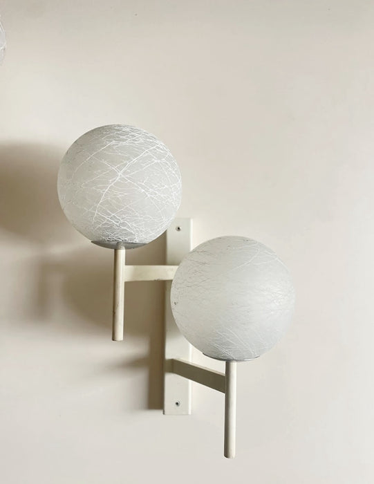 1960s Swiss Mid-Century Double Globe Wall Sconce – Crackle Opaline Glass Pair