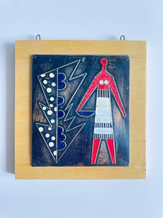 Vintage Mid-Century Three-Panel Enamel Figurative Wall Art