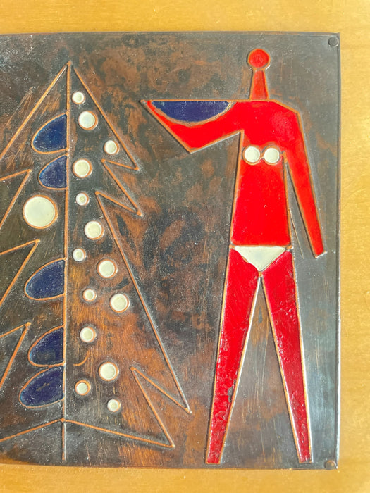 Vintage Mid-Century Three-Panel Enamel Figurative Wall Art