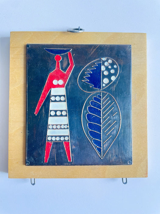 Vintage Mid-Century Three-Panel Enamel Figurative Wall Art